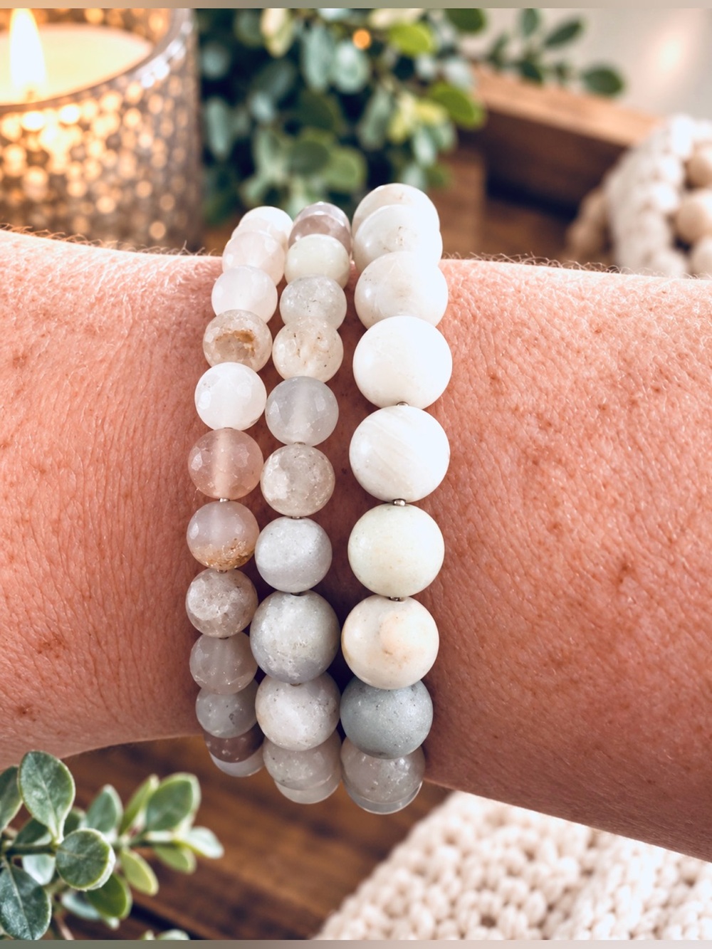 Handmade Neutral Stone Memory Wire Wrap Bracelet